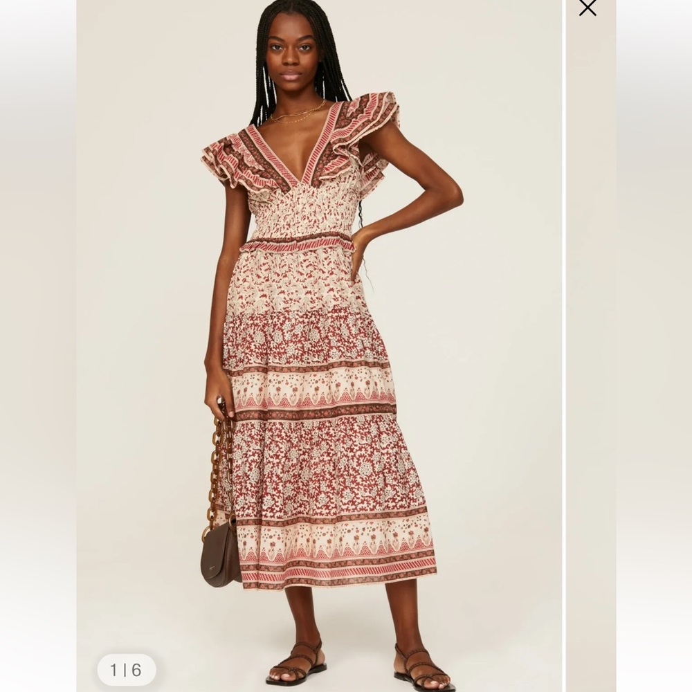 Sea New York Red and Cream Midi Dress